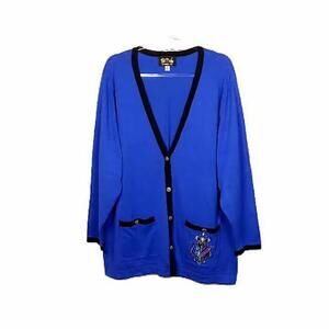 New - Bob Mackie Wearable Art Size 2X Sweater Blue Cardigan Embroidered Buttons
